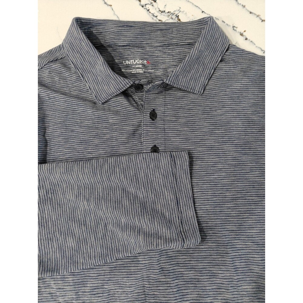 UNTUCKit Polo Shirt Mens XL Martinez Blue Grey Long Sleeve Cotton Knit Casual